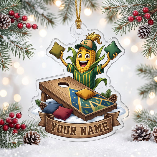 Maxcorners Cornhole Green Elf Player Christmas Design Customized Name 3D Keychain And Ornament