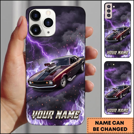Maxcorners Classic Muscle Car Purple Vintage Car with Lightning Storm Personalized Name 3D Phone Case