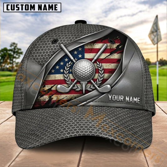 Maxcorners Golf USA Flag Ball Dynamic Stripe Personalized Name 3D Cap