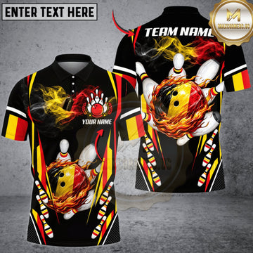 Maxcorners Bowling Belgium Flag Golden Dragon Personalized Name 3D Unisex Shirt