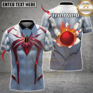 Maxcorners Bowling Silver Red Spider Armor Red Bowling Ball Personalized Name 3D Unisex Shirt