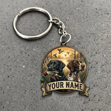 Maxcorners Duck Hunting Black Labrador Retriever Golden Wetland Portrait Custom Name Gift 2D Flat Acrylic Ornament, Keychain