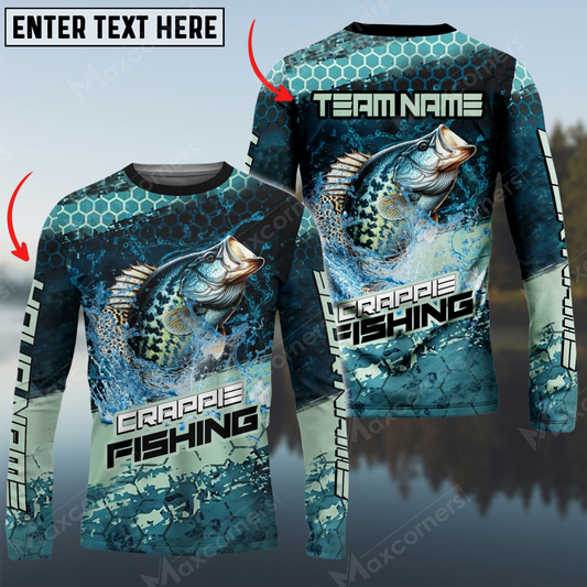 Maxcorners Crappie Fishing Aqua Strikephy Sun Protection Personalized Name, Team Name Long Sleeve Shirt