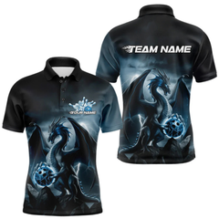 Maxcorners Custom Black And Blue Thunder Lightning Dragon Bowling Men Polo Shirts, Team Outfit LM1605