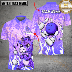 Maxcorners Bowling Giraffe Multicolor Customized Name, Team Name 3D Shirts