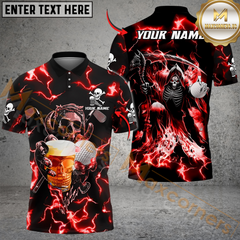 Maxcorners Grim Reaper Lightning Golf Polo Shirt, Customized Name, Team Name 3D Shirts (4 Colors)