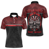 Maxcorners Men’s Custom Darts Shirt With Flaming Darts & Skulls And Crimson Halftone Pattern LM2404