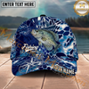 Maxcorners Fishing Blue Hexagon Compass Multi Options Personalized Name 3D Cap (11 Fish Species)