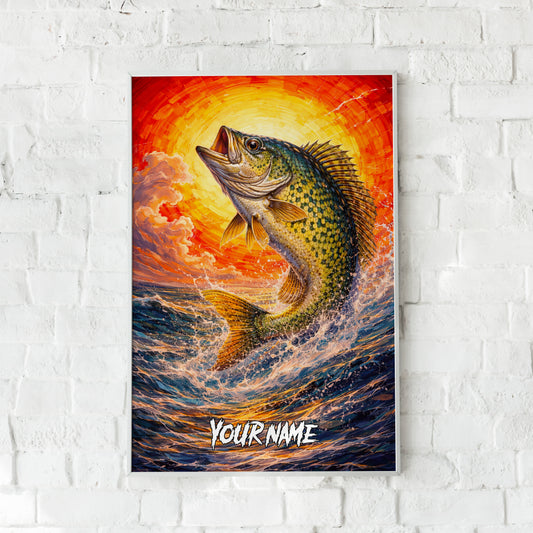 Maxcorners Crappie Fishing Inferno Ocean Splash Style Personalized Name 3D Poster