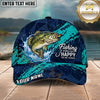 Maxcorners Fishing Navy Aqua Polygon Brush Splash Personalized Name 3D Cap (12 Fish Species)