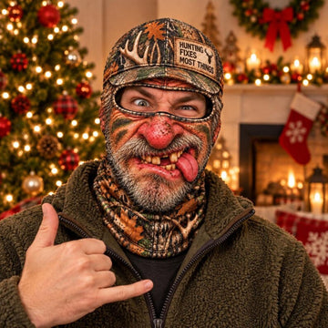 Maxcorners Ugly Hunter Face Silly Tongue Out Hunting Camo Hunting Fixes Most Things Cap Personalized 3D Balaclava Face Mask