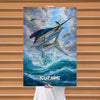Maxcorners Blue Marlin Fishing High Jump Ocean Sky Style Personalized Name 3D Poster
