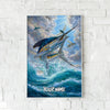 Maxcorners Blue Marlin Fishing High Jump Ocean Sky Style Personalized Name 3D Poster