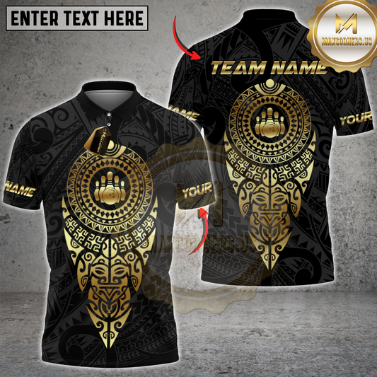 Maxcorners Bowling Sport Aztec Tribal Pins Pattern Multicolor Customized Name, Team Name 3D Shirts