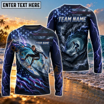 Maxcorners Surf Blue Ocean Wave Art Customized Name, Team Name 3D Long Sleeve Shirt