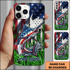 Maxcorners Marlin Fishing Phone Case Jump Grass Water Scene Personalized Name Phone Case
