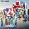 Maxcorners Fishing American Flag Bear Sun Protection Personalized Name, Team Name Long Sleeve Shirt