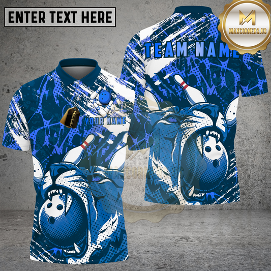 Maxcorners Bowling Purple Tiger Roaring Ball Graphic Multicolor Options Personalized Name, Team Name 3D Shirt (4 Colors)