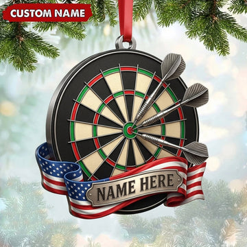 Maxcorners Darts Lover American Flag Ribbon, Target Board, Sticking Darts Personalized Name Ornament 2D Flat