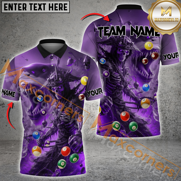 Maxcorners Custom Pool Team Jersey, Skull Warrior With Billiard Balls Personalization Name And Team Name