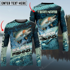 Maxcorners Salmon Fishing Aqua Strikephy Sun Protection Personalized Name, Team Name Long Sleeve Shirt