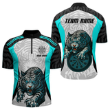 Maxcorners Men’s Darts Team Shirt Turquoise Tiger And Dartboard With Name Option LM2404