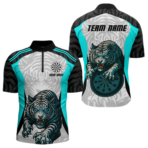 Maxcorners Men’s Darts Team Shirt Turquoise Tiger And Dartboard With Name Option LM2404
