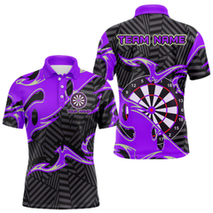 Maxcorners Custom Black And Purple Tribal Flame Dart Shirts For Men, Darts Team Jerseys Polo & Quarter Zip LM0705
