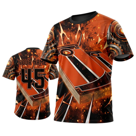 Maxcorners Cornhole Fiery Orange Board Personalized Name 3D Unisex Shirt
