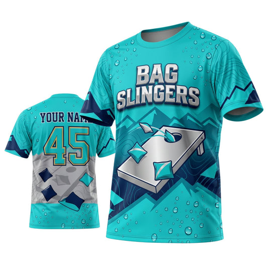 Maxcorners Cornhole Bag Slingers Turquoise Personalized Name 3D Unisex Shirt