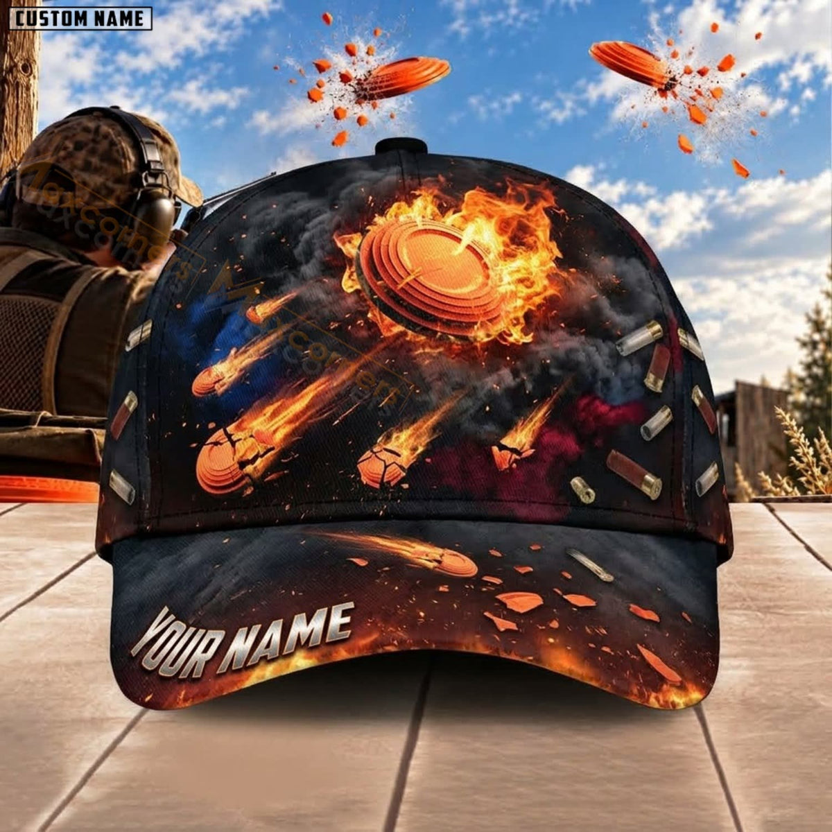 Maxcorners Trap & Skeet Shooting Exploding Clay Target Firestorm Personalized Name 3D Cap