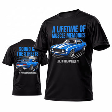 Maxcorners Personalized Car Classic Muscle Car 3D T-Shirt – Black A Lifetime of Night Drives Blue Muscle Car