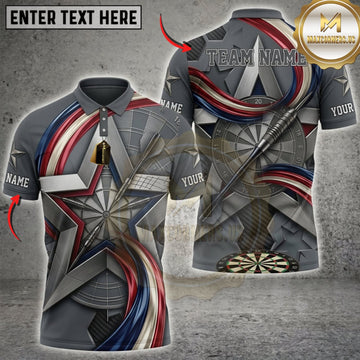Maxcorners Darts American Flag Tribal Star And Metallic Dartboard Personalized Name 3D Unisex Shirt
