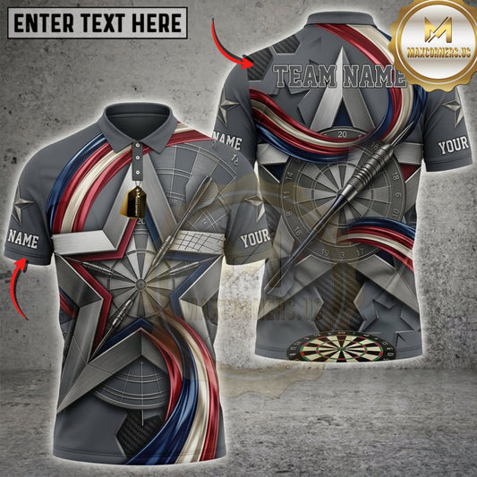 Maxcorners Darts American Flag Tribal Star And Metallic Dartboard Personalized Name 3D Unisex Shirt