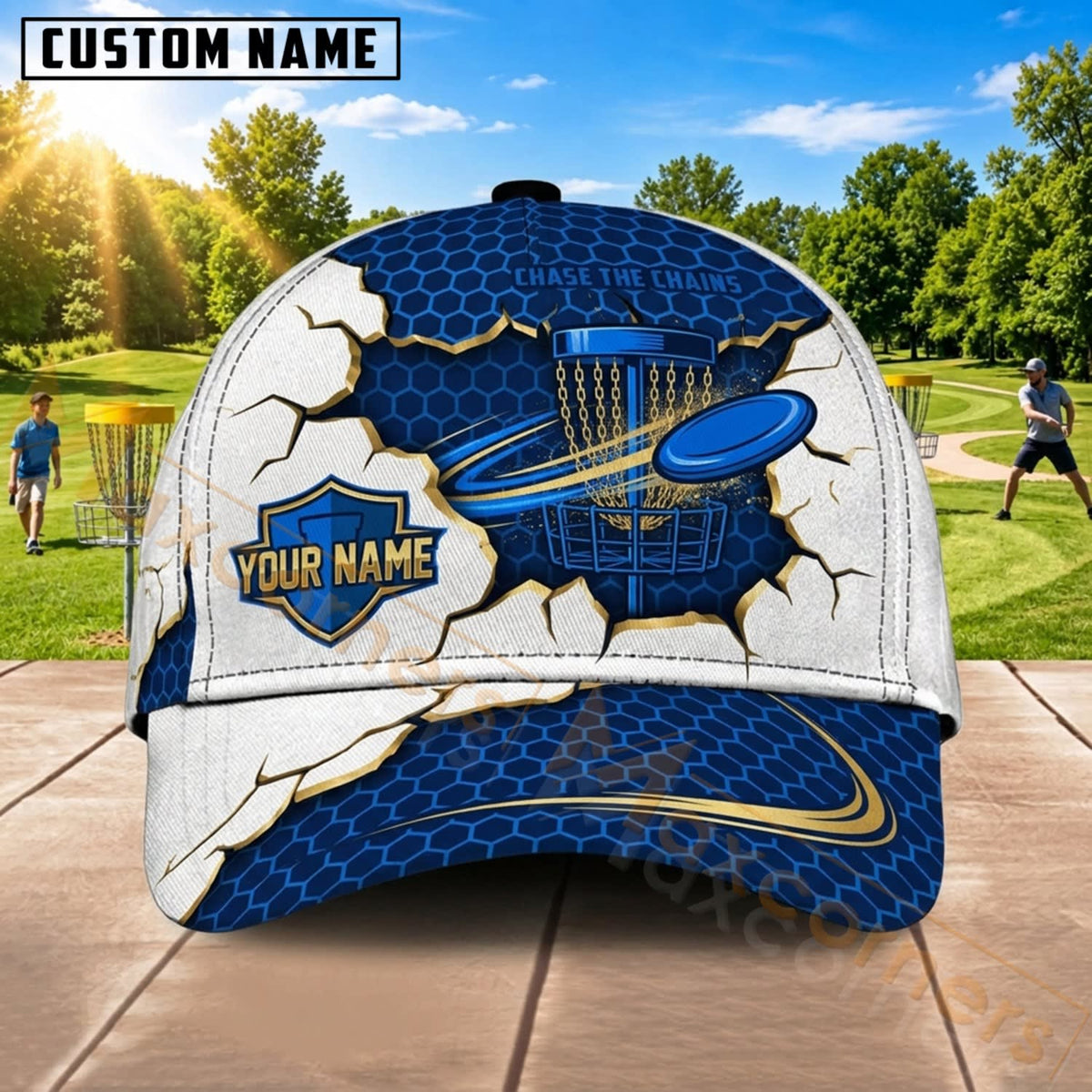 Maxcorners Disc Golf Blue White Flying Disc Basket Personalized Name 3D Cap