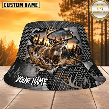 Maxcorners Deer Hunting Dark Carbon Antler Personalized Name 3D Bucket Hat