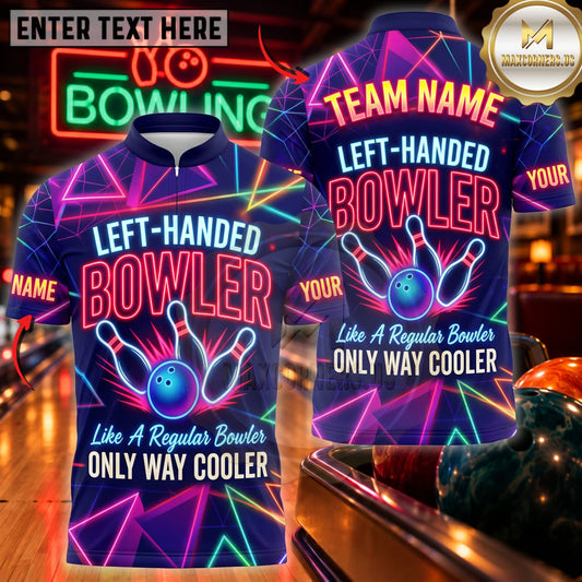 Maxcorners Bowling Left Handed Bowler Neon Bowling Pins Personalized Name 3D Unisex Shirt