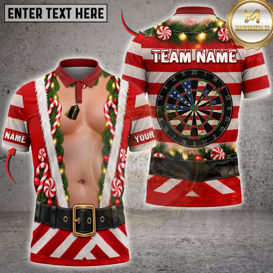 Maxcorners Darts Funny Christmas Elf American Flag Dartboard Personalized Name 3D Unisex Shirt