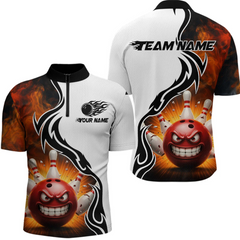 Maxcorners Flaming Angry Bowling Shirts Custom for Men Women Team Bowling Polo Shirts & 1/4 Zip LM2504