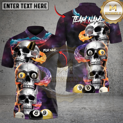 Maxcorners Dark Skull 8 Ball 9 Ball Billiards Personalized Name 3D Unisex Shirt
