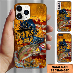 Maxcorners Trout Fishing Phone Case And Beer Golden Splash Design Personalized Name 3D Phone Case