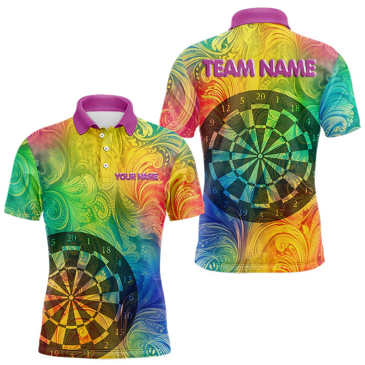 Maxcorners Personalized Funny Colorful Dart Shirt Polo & 1/4 Zip For Men Custom Dart Jerseys Team Outfit LM054