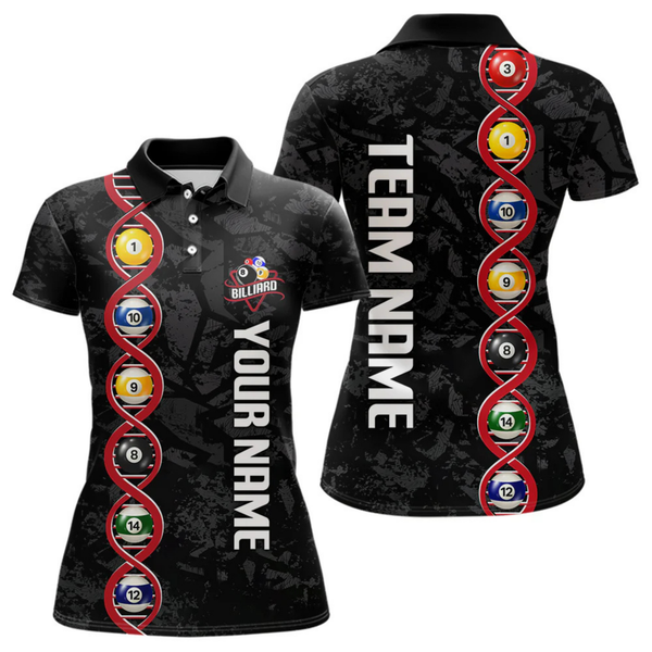 Maxcorners DNA Billiard Shirts For Men Custom Funny Pool Balls Billiard Jerseys Team Polo & Quarter Zip LM064