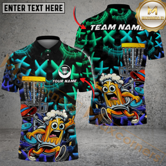 Maxcorners Funny Beer Disc Golf Mascot Polo Personalized Name, Team Name 3D Shirt (4 Colors)