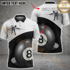 Maxcorners Minimalist 8-Ball Billiards Shirt – Black & White Pro Player Design Customized Name, Team Name 3D Unisex Shirt