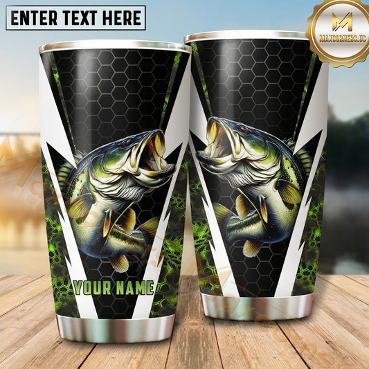 Maxcorners Fishing Tumbler Black White Honeycomb Wing Design Personalized Name Tumbler (13 Species)