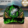 Maxcorners Fishing Green Flame Gold Accent Personalized Name 3D Shirt (13 Fish Species)