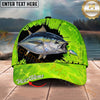 Maxcorners Fishing Neon Green Lure Design Personalized Name 3D Cap (12 Fish Species)