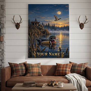 Maxcorners Wildlife Hunting Moose Duck Turkey Forest Collage Personalized Canvas Wall Art