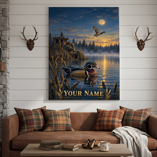 Maxcorners Wildlife Hunting Moose Duck Turkey Forest Collage Personalized Canvas Wall Art